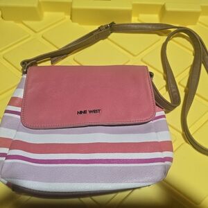 Nine West Pink and White Striped Crossbody Bag